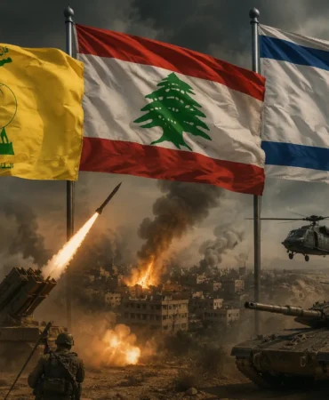 İsrail ile Lübnan Hizbullahı arasındaki askerî gerilimi simgeleyen temsili bir görsel. Lübnan, Hizbullah ve İsrail bayraklarının çatışma ve askerî operasyon sahneleriyle birlikte yer aldığı bu kompozisyon, Güney Lübnan ile Kuzey İsrail hattında süregelen güvenlik krizini, jeopolitik rekabeti ve bölgesel gerilimi yansıtmaktadır.