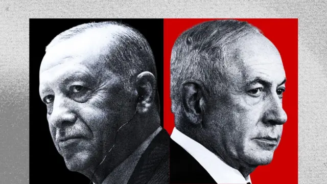 Recep Tayyip Erdoğan ve Binyamin Netanyahu’nun yer aldığı kolaj; Türkiye ile İsrail’in liderleri arasındaki ilişkiler, son aylarda karşılıklı suçlamalar, sert söylemler ve özellikle Suriye’de bölgesel nüfuz mücadelesi nedeniyle son derece gergin bir döneme girmiştir.
