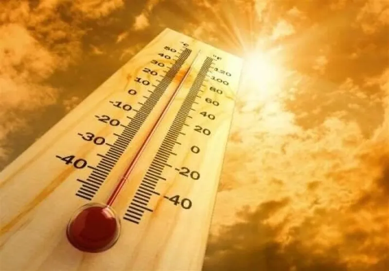 Kavurucu güneş ve turuncu gökyüzü önünde yer alan termometre, aşırı sıcaklıkları ve sıcak hava dalgasını simgeliyor.