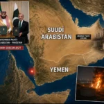Yemen ve Suudi Arabistan haritası; Türkiye, Suudi Arabistan ve Pakistan arasındaki üçlü savunma paktı ile Cizan’daki Aramco tesislerine yönelik saldırıyı birlikte gösteriyor. Görsel, Mekke Paktı’nın Yemen’deki gelişmeler karşısındaki ilk fiilî sınavını yansıtıyor.