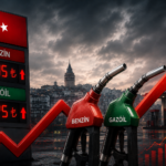 Türkiye’de akaryakıt fiyatlarındaki yükselişi gösteren kavramsal görsel; benzin ve motorin pompaları, Türk bayrağı, akaryakıt istasyonu ve yükselen fiyat grafikleriyle benzin fiyatlarındaki artışı, motorinin 80 TL sınırını aşmasını ve artan enerji maliyetlerinin Türkiye ekonomisi üzerindeki baskısını simgeliyor.