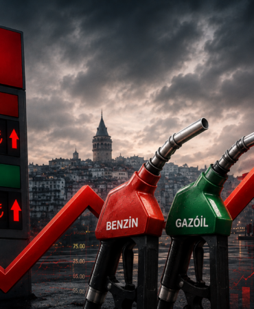 Türkiye’de akaryakıt fiyatlarındaki yükselişi gösteren kavramsal görsel; benzin ve motorin pompaları, Türk bayrağı, akaryakıt istasyonu ve yükselen fiyat grafikleriyle benzin fiyatlarındaki artışı, motorinin 80 TL sınırını aşmasını ve artan enerji maliyetlerinin Türkiye ekonomisi üzerindeki baskısını simgeliyor.